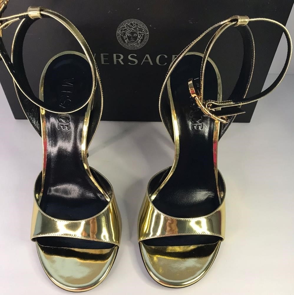 New Authentic VERSACE Safety Pin High-Heel Sandals