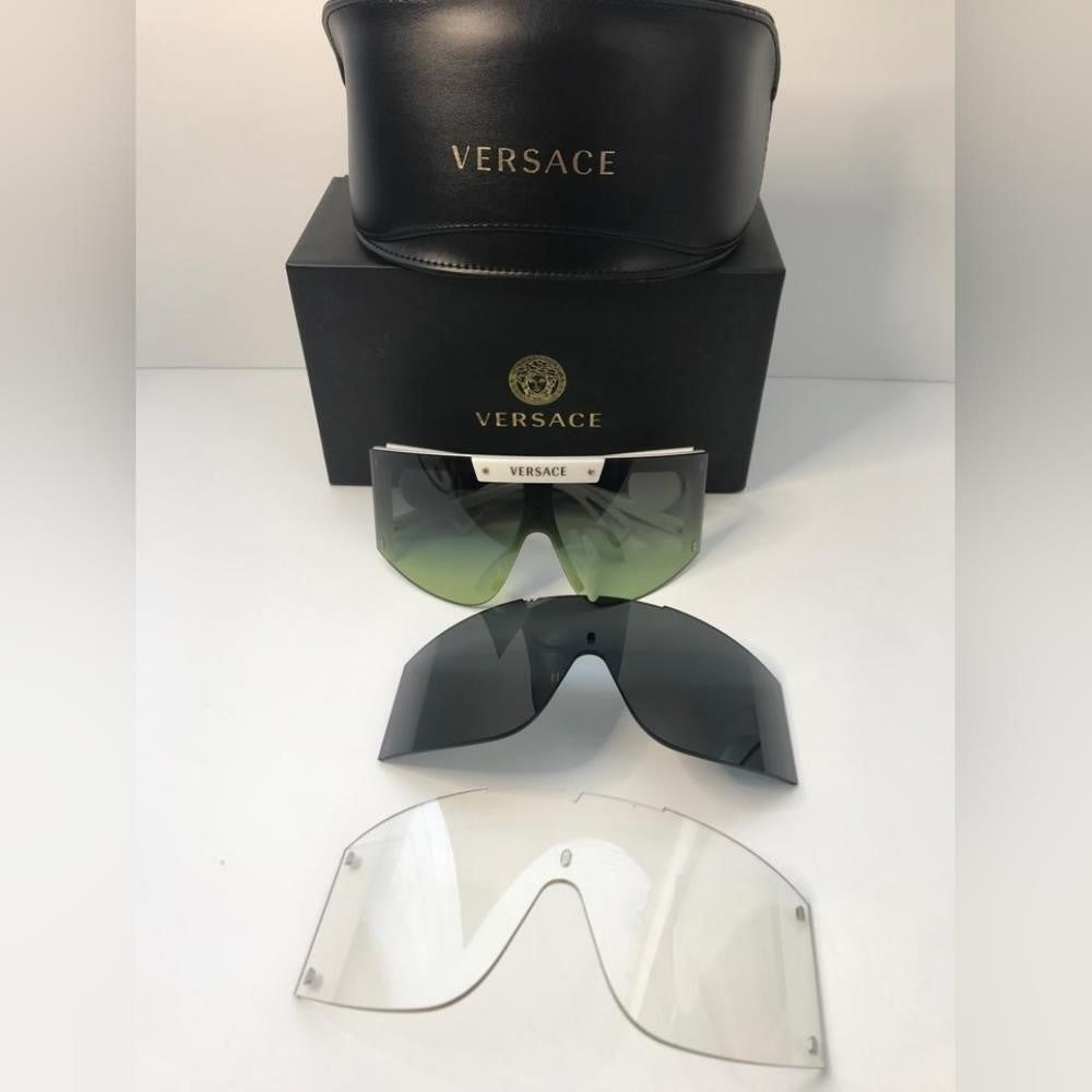 💯Versace 4393 401/1W Sunglasses White/Clear w/Extra 2pc Interchangeable Lenses