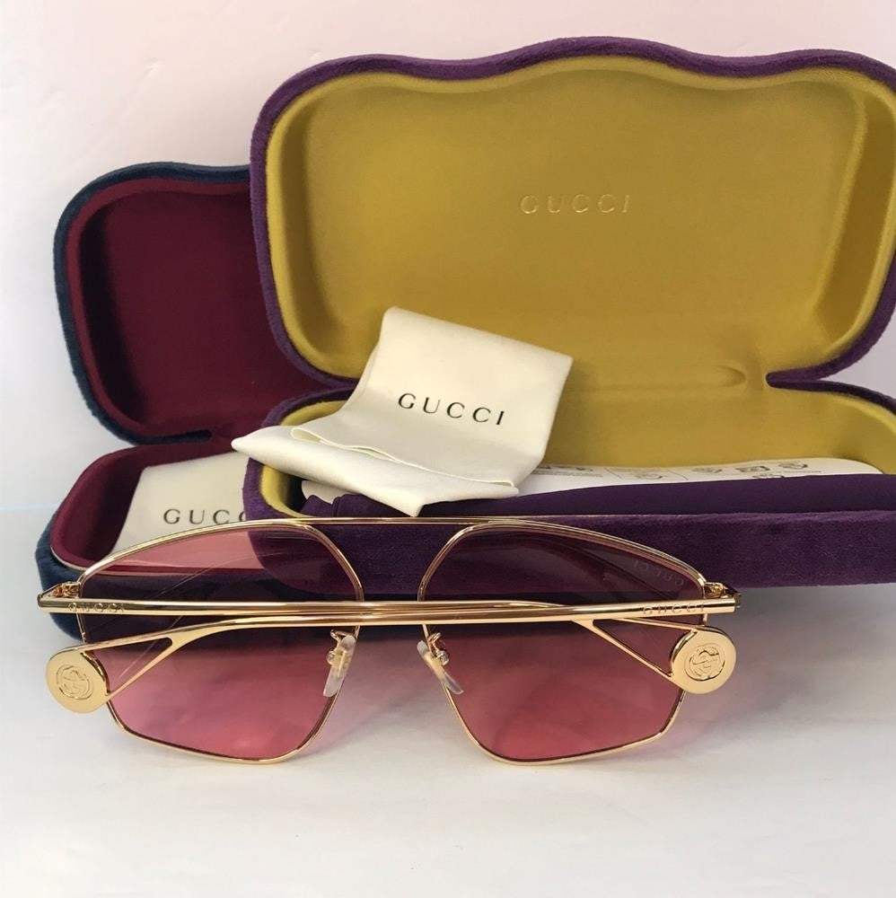 New  - 💯 Original Gucci Pink Acetate GG0437SA Geometric Sunglasses