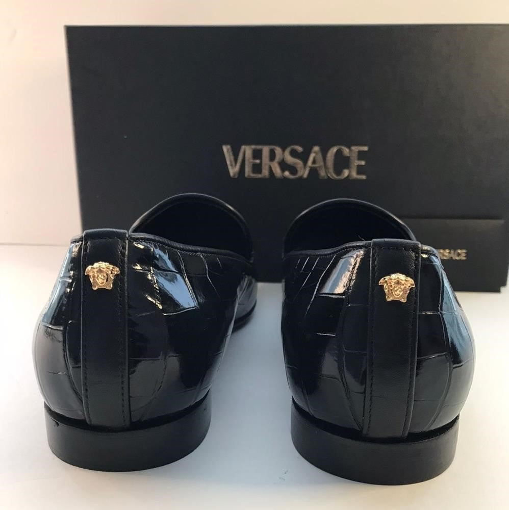 Versace Original Men's Croc-Effect Leather Smoking Slippers