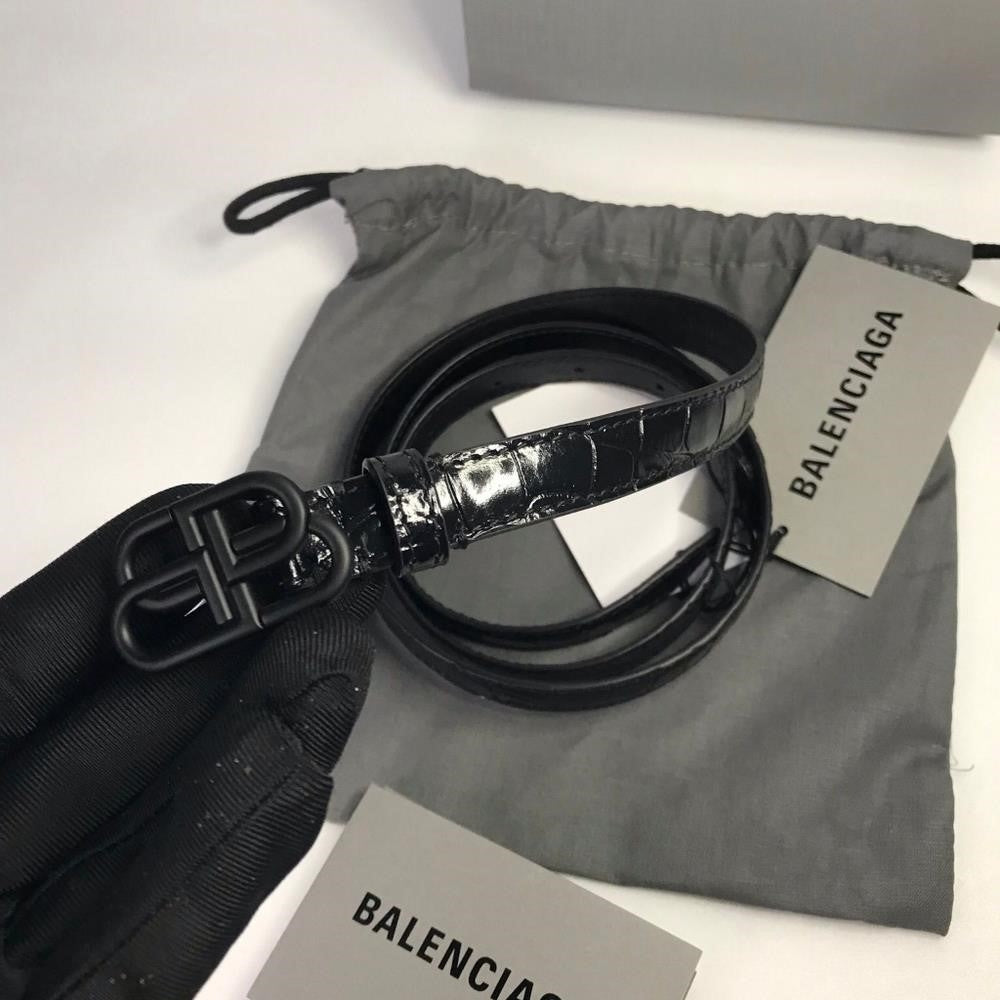 💯- New Authentic Balenciaga BB Logo Buckle Croc Embossed Leather Skinny Belt