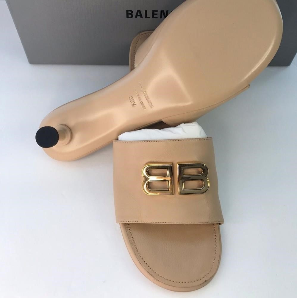 New Authentic BalenciagaBb Logo Plaque Heeled Mules