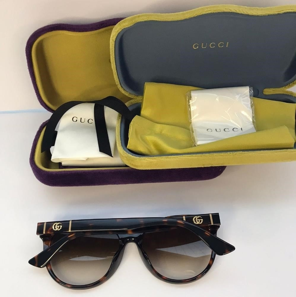 Auth - GUCCI GG0636SK 002 round Gucci sunglass comes in a dark havana frame with