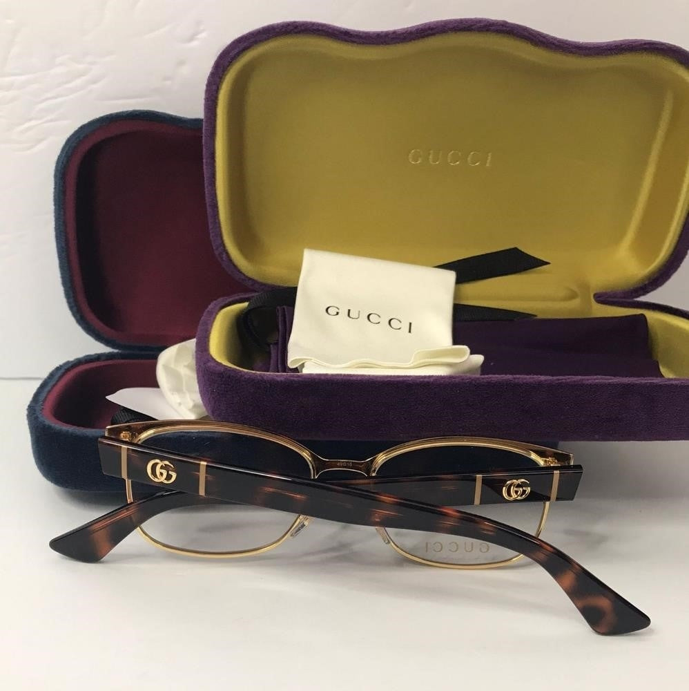 💯 orig Gucci GG0751O Women's Black Havana Frame Demo Lens Square Eyeglasses