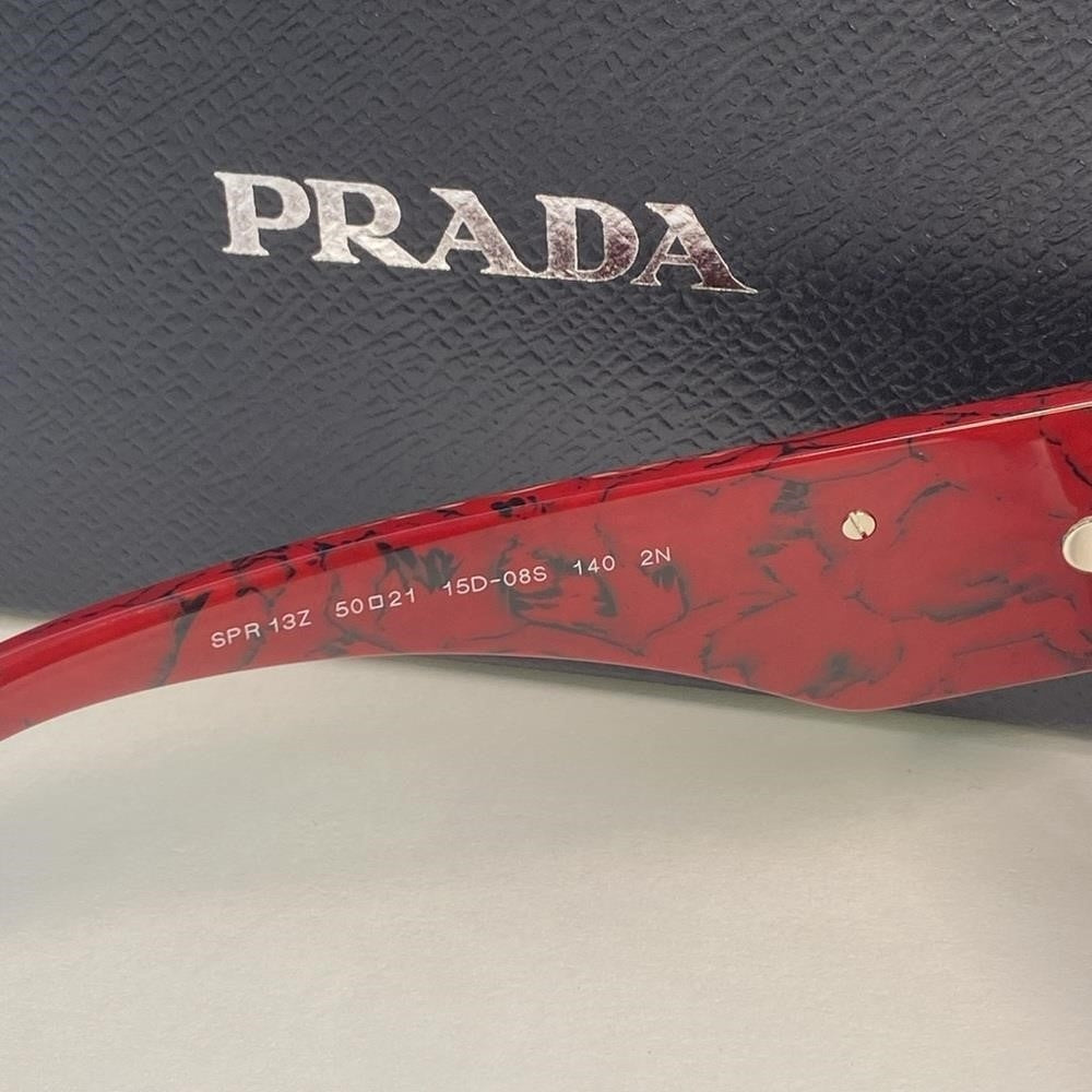 New Authentic PRADA  Acetate Symbole Sunglasses SPR 13Z Red Marble