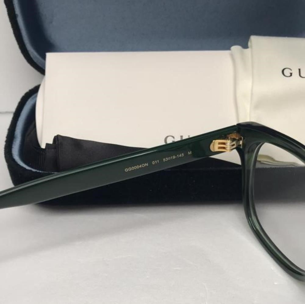 New- 💯 Original Gucci GG0004ON 011 Green with Red Stripe Square Men`s Eyeglas