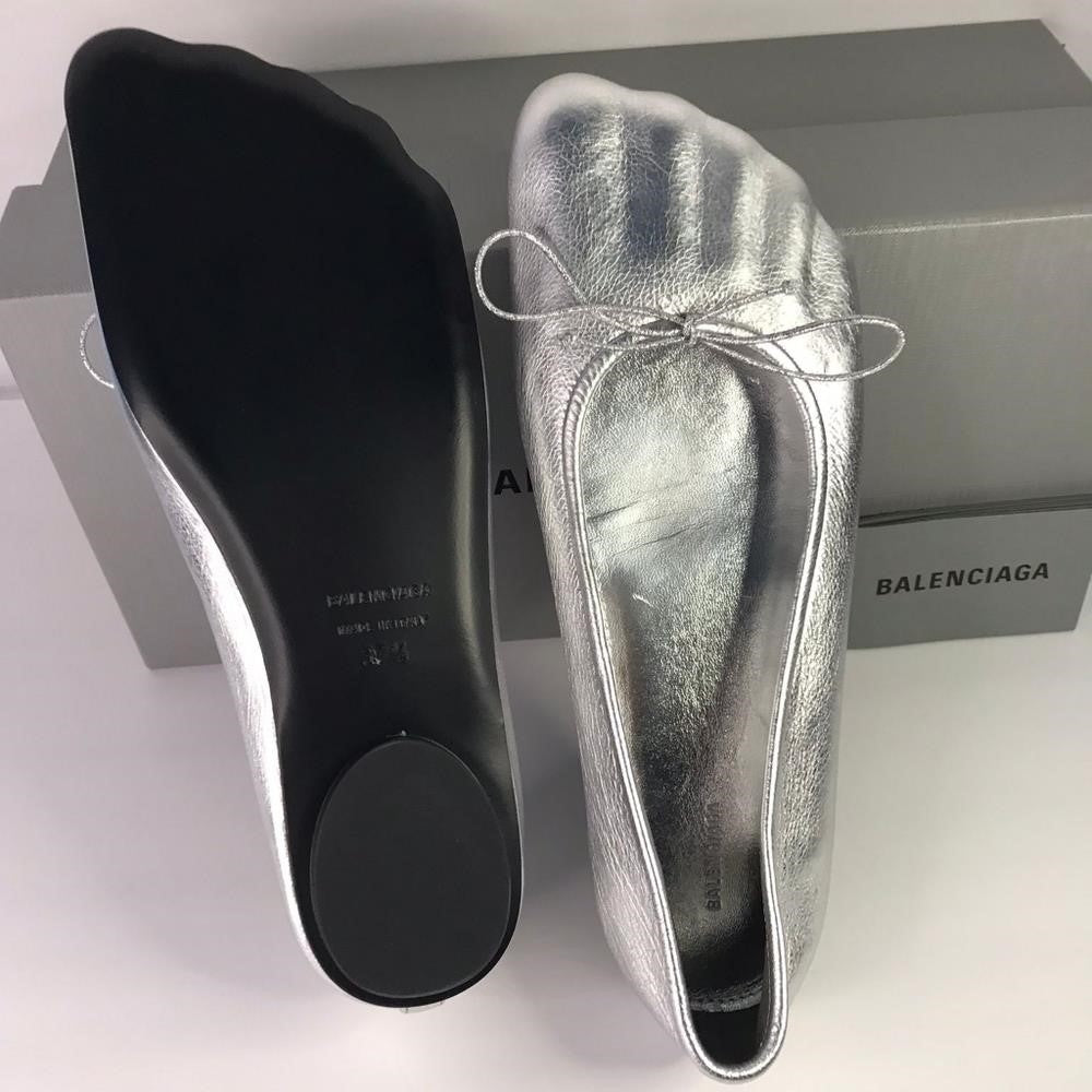 New Authentic BALENCIAGA  Anatomic Pump Metallic-Leather Ballet Flats