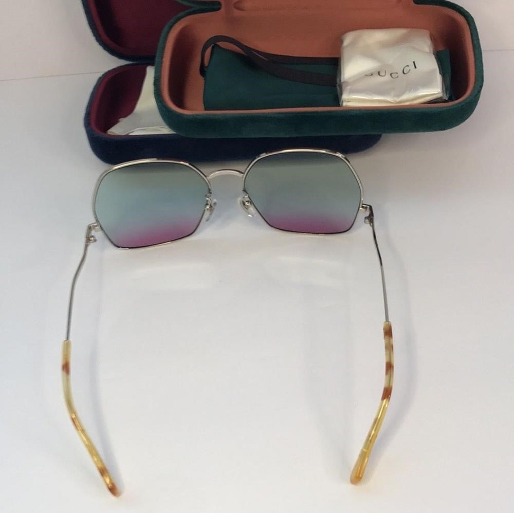 Gucci Logo GG0972S 004 blue to cherry red lens.sunglasses