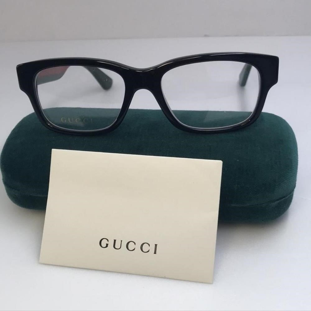 Gucci Eyeglasses Urban GG0343O GG/0343O 007 Black/Green/Red Optical Frame