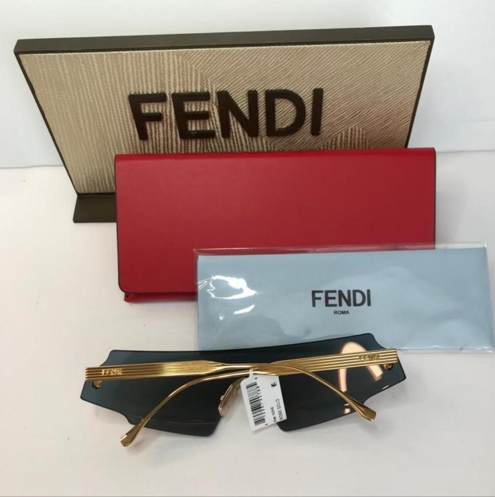 💯 - Original New  FF 0440 FENDI Rectangle-frame gold-tone mirrored sunglasses