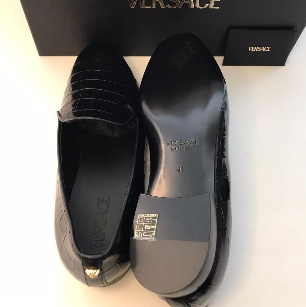 Versace Original Men's Croc-Effect Leather Smoking Slippers