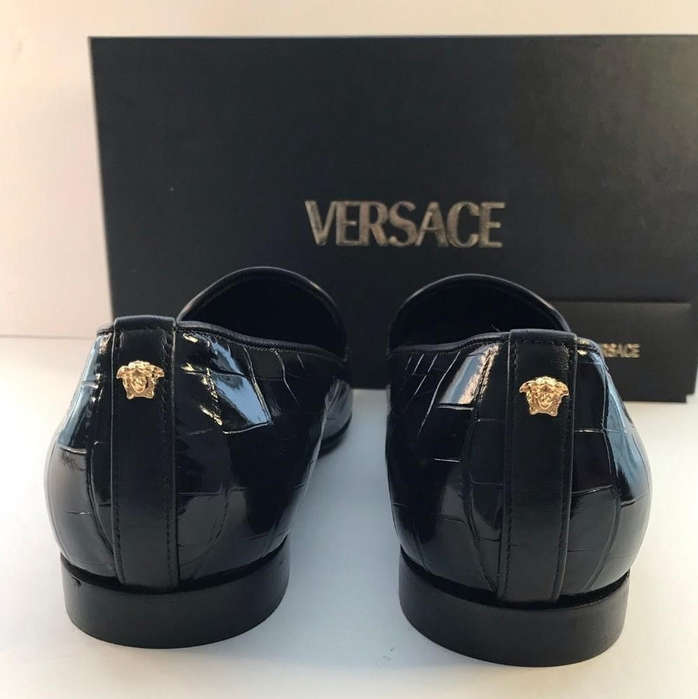 New Original Versace Men Croc Embossed Calfskin Smoking Slipper