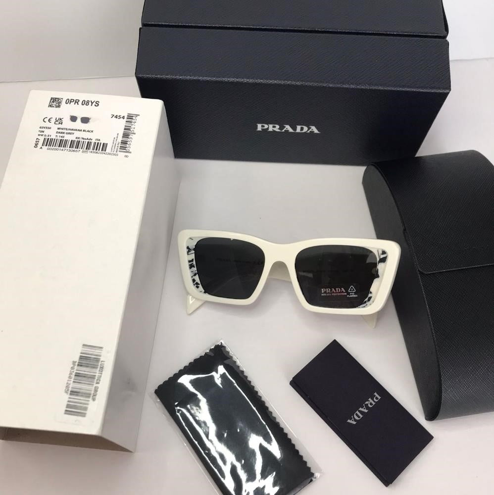 💯- Authentic New PRADAPR 08YS white havana black Sunglasses