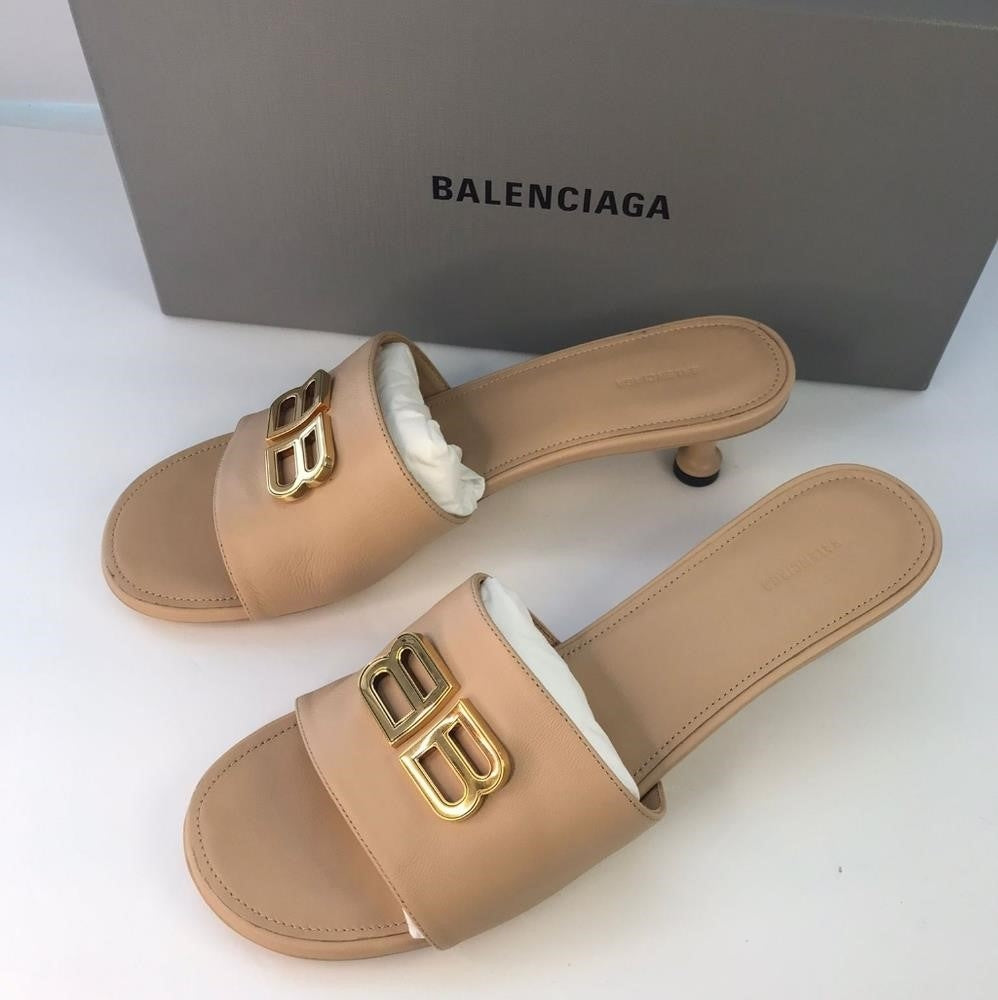 New 💯 Authentic Balenciaga "Bb" Logo Plaque Heeled Mules