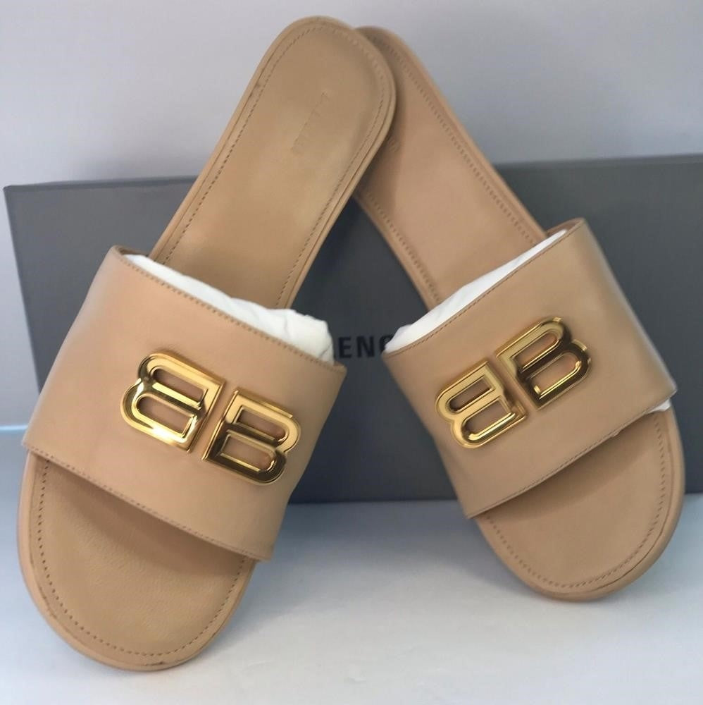 New Authentic BalenciagaBb Logo Plaque Heeled Mules