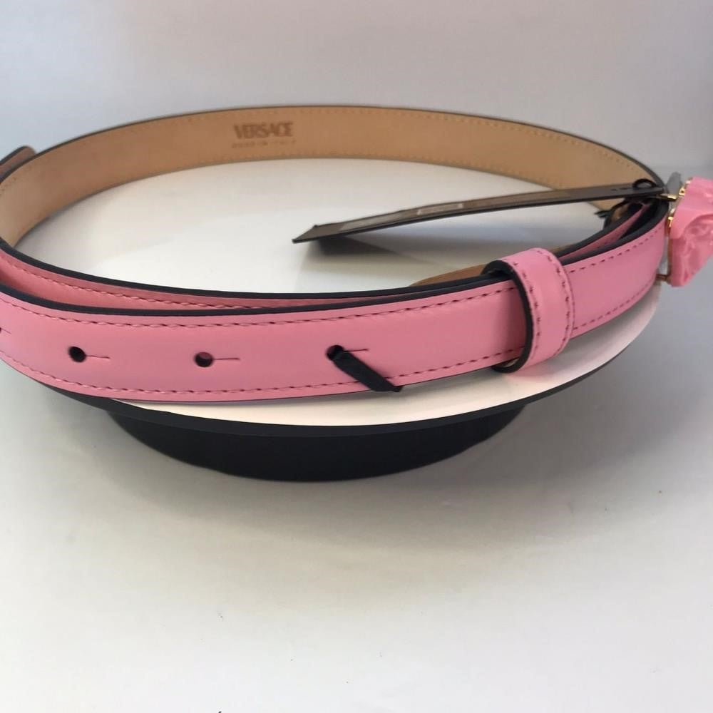 - New 💯 Original VERSACE MEDUSA LEATHER SKINNY BELT IN PINK