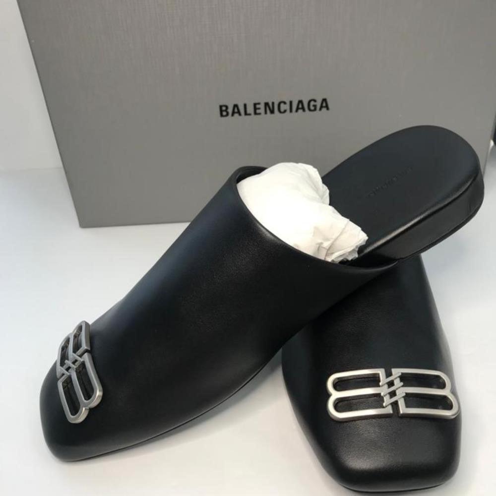 New - Ship same day 💯 Authentic  Black/ Silver BALENCIAGA Cosy BB Mule