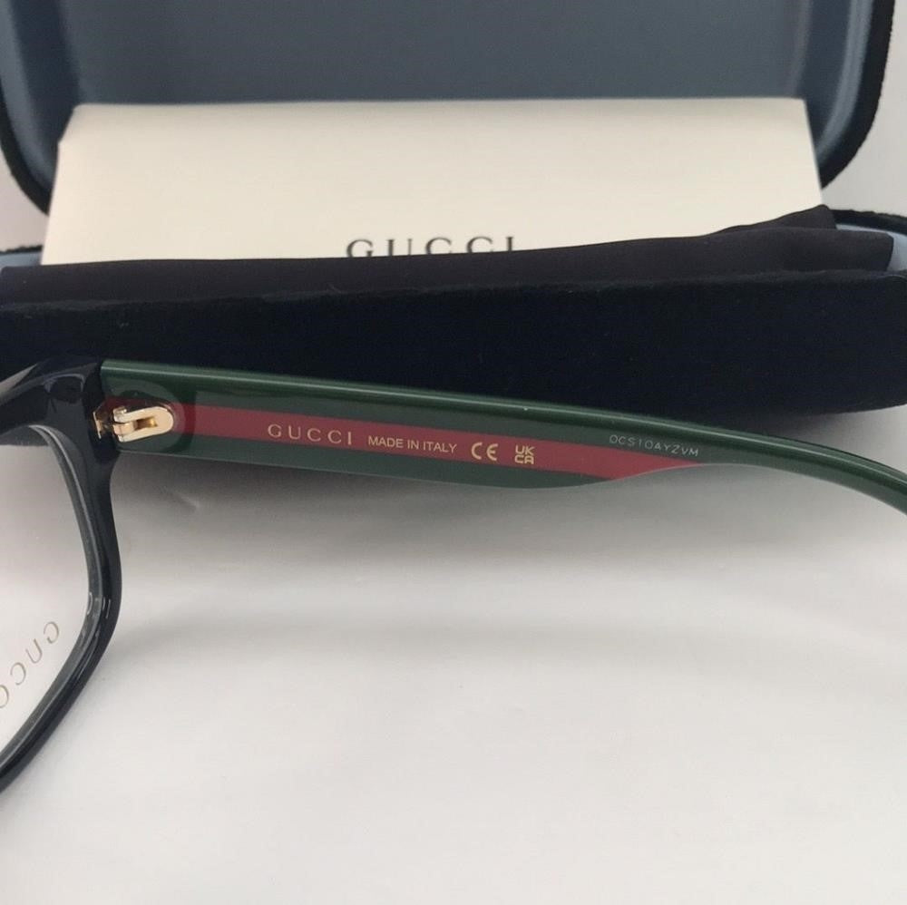 Gucci Eyeglasses Urban GG0343O GG/0343O 007 Black/Green/Red Optical Frame