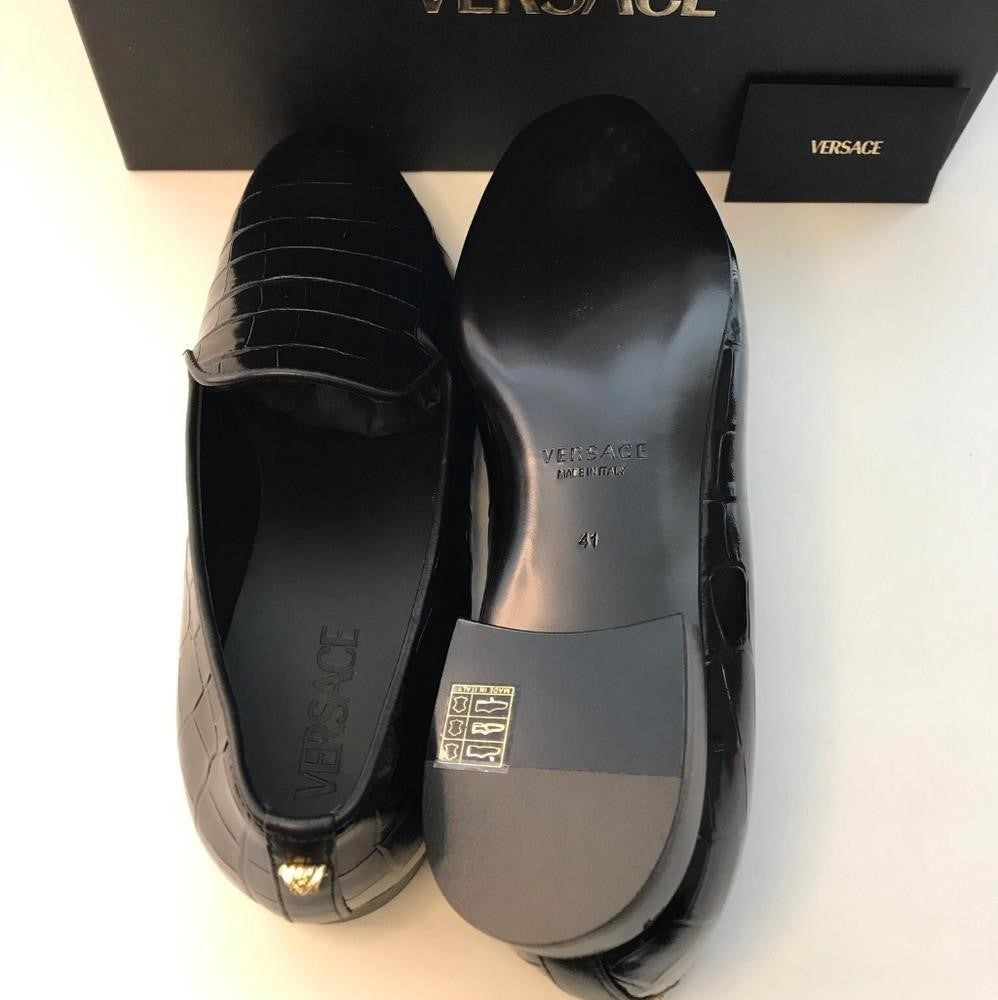 New Original Versace Men Croc Embossed Calfskin Smoking Slipper