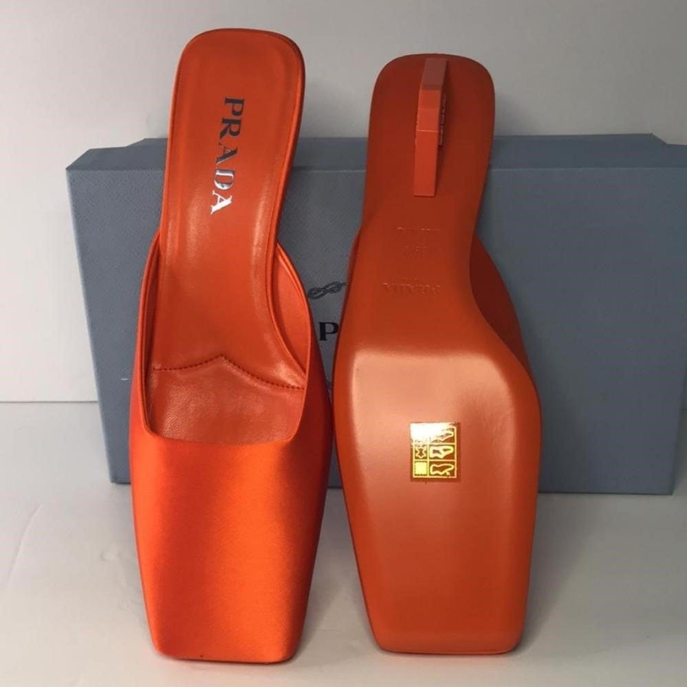 New 💯 Original PRADA Women's Satin Mules Orange Sandals