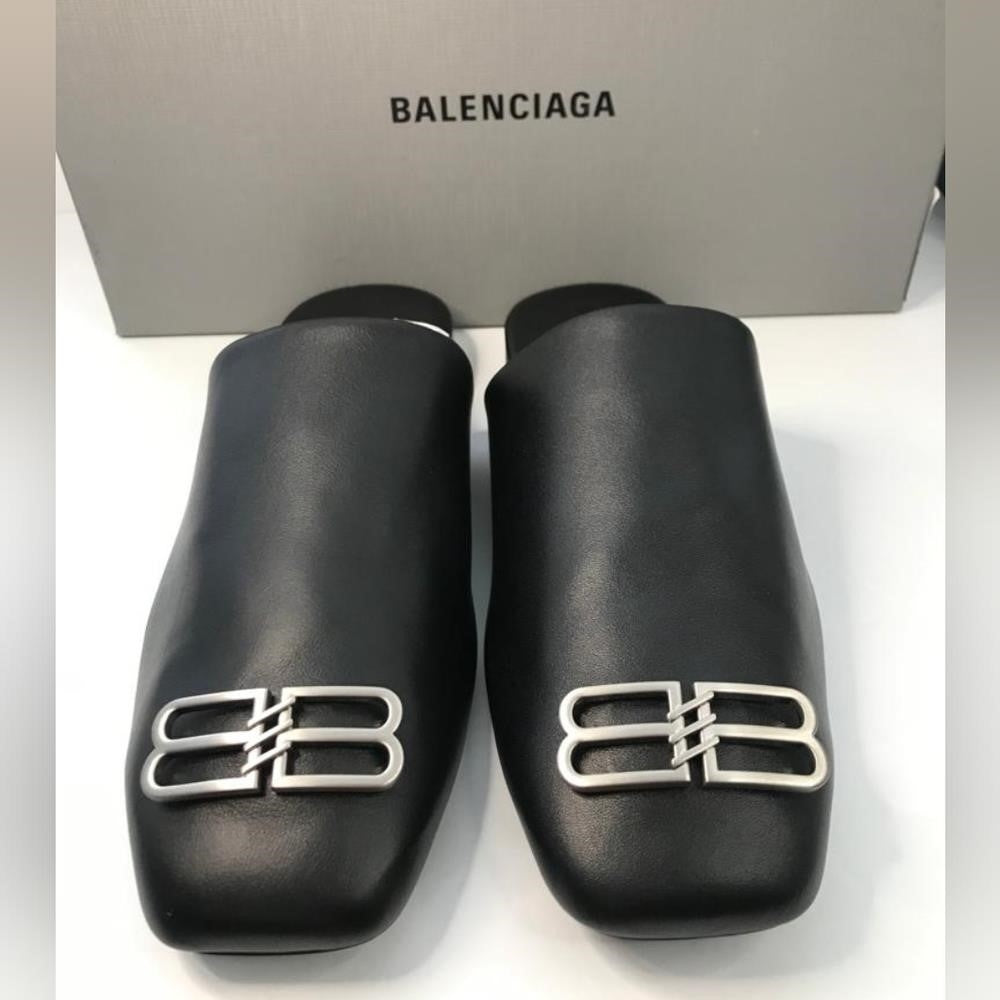 New - Ship same day 💯 Authentic  Black/ Silver BALENCIAGA Cosy BB Mule