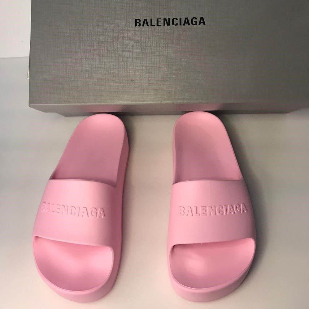 New Original Balenciaga pink Logo Platform Slide Sandal