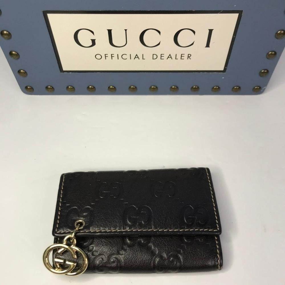 💯 Original GUCCIImprime Monogram GG Pierce 6 Key Case Black