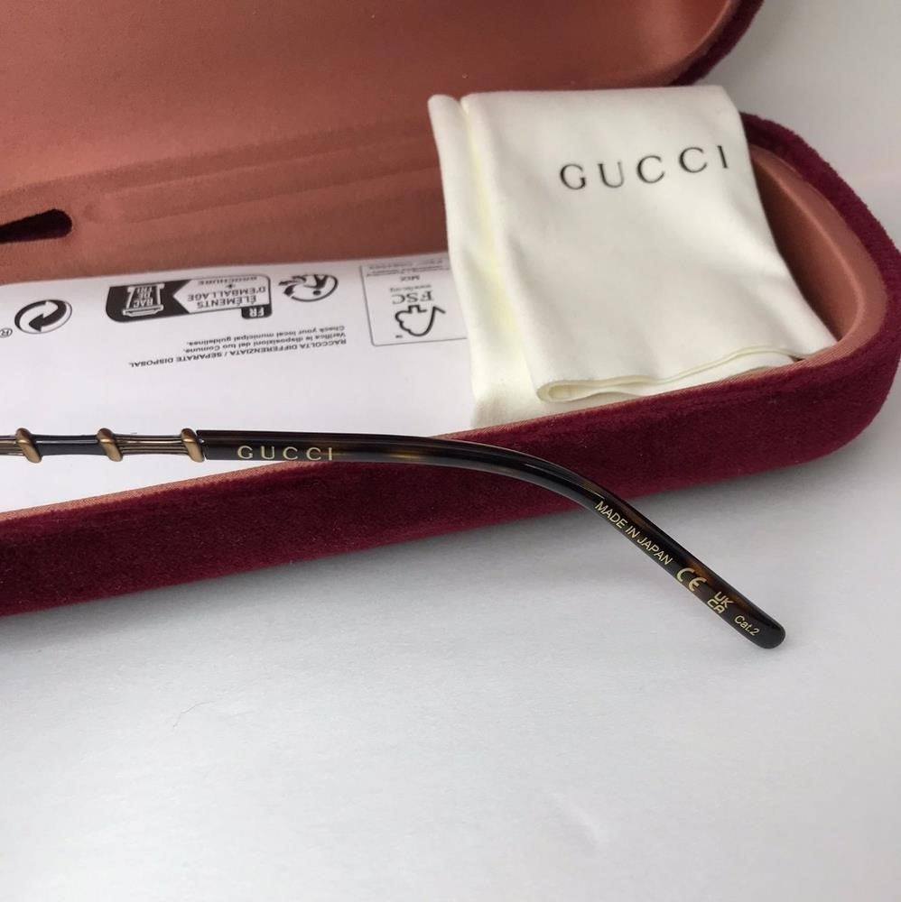 New  - 💯 Original  GG0653SZ 001 Gucci Round Acetate Bamboo Effect Arms Sunglass