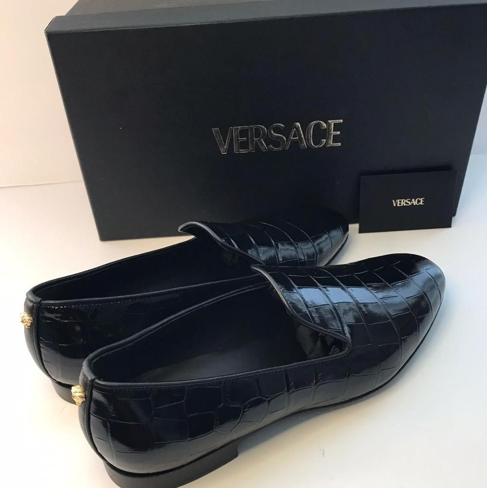 Versace Original Men's Croc-Effect Leather Smoking Slippers