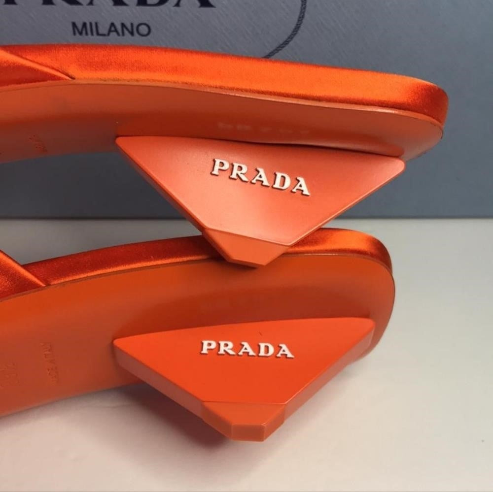 New 💯 Original PRADA Women's Satin Mules Orange Sandals