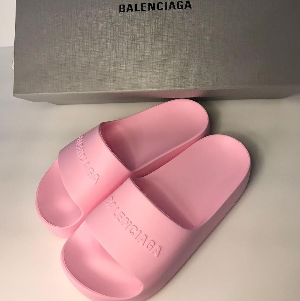 New Original Balenciaga pink Logo Platform Slide Sandal