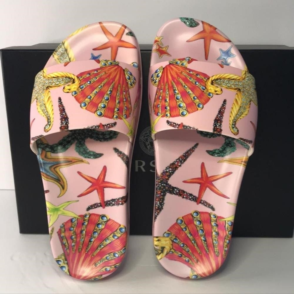 New 100% Versace Women's  ST Tresor De La Mer  Print Pool Slide Flip Flops Shoes