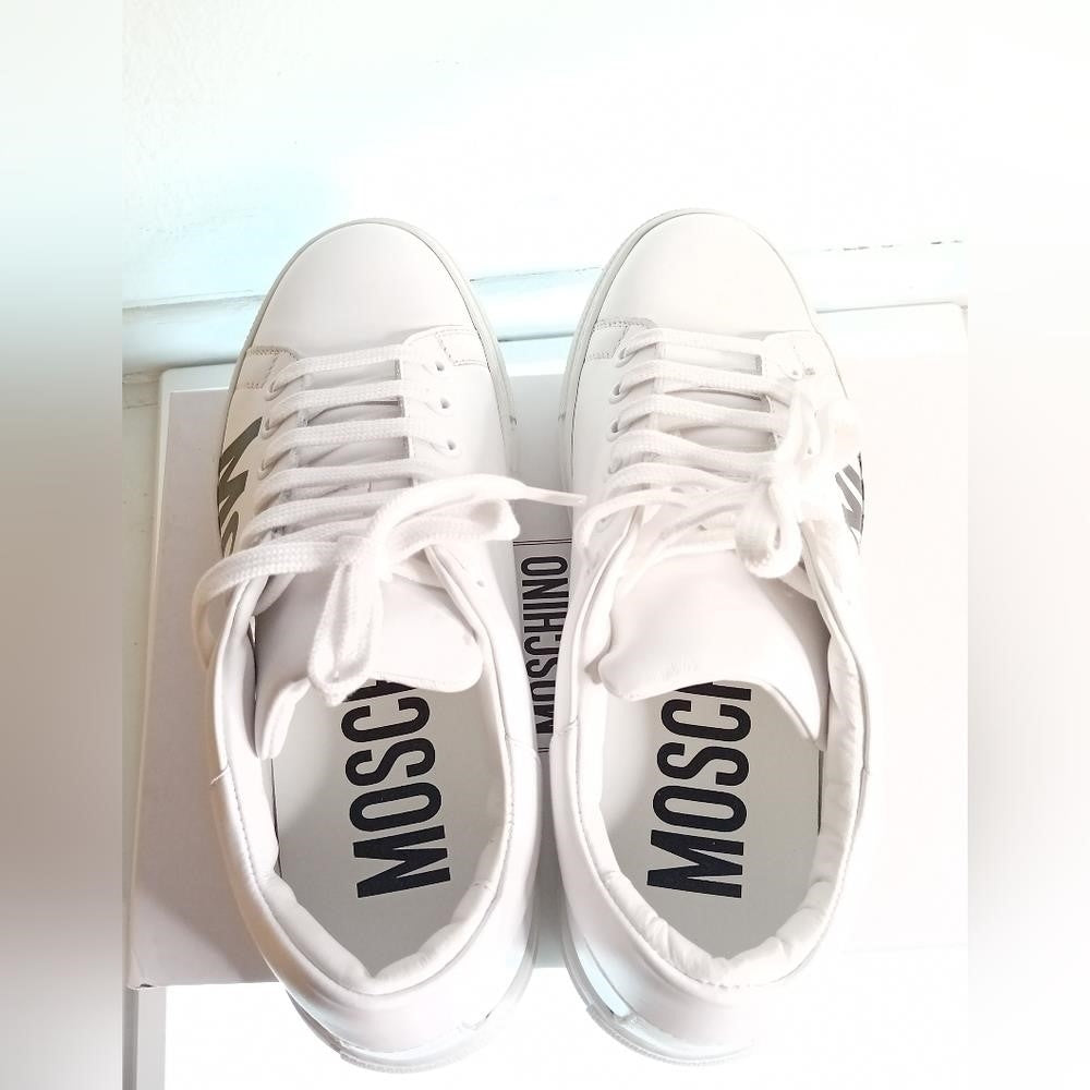 New Authentic Moschino Low-Top Logo Sneakers large contrast logo is printed