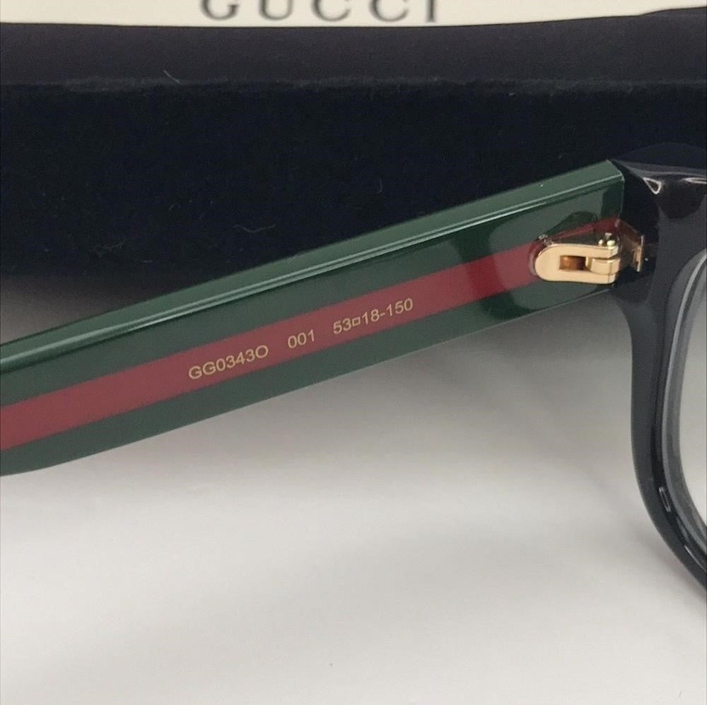 Gucci Eyeglasses Urban GG0343O GG/0343O 007 Black/Green/Red Optical Frame