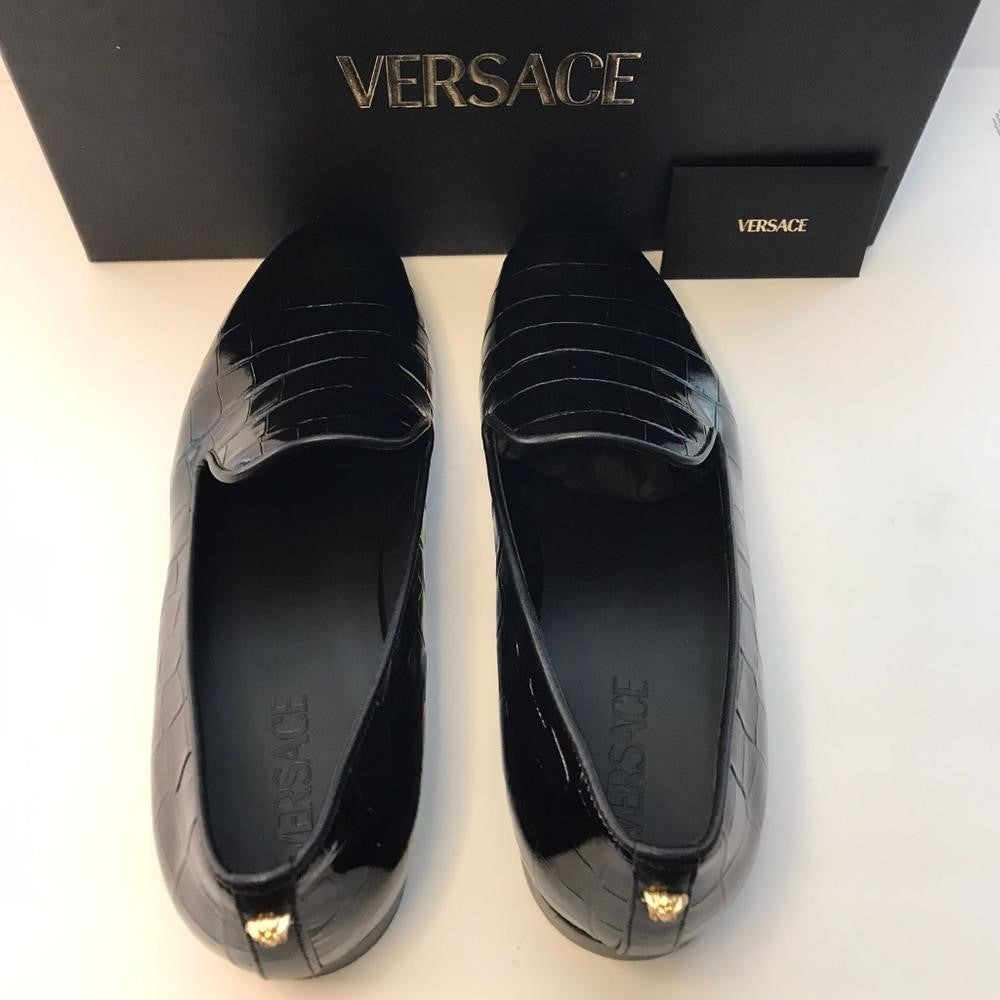 Versace Original Men's Croc-Effect Leather Smoking Slippers