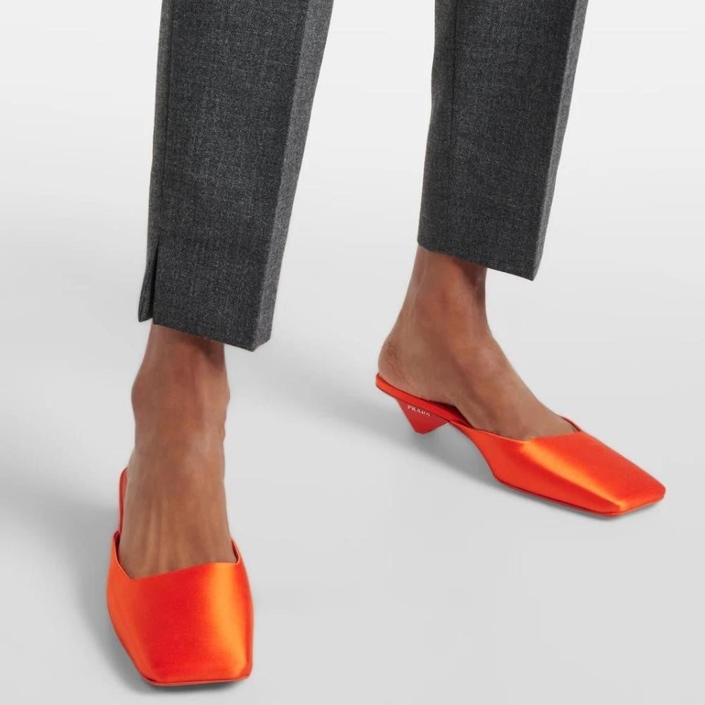 New 💯 Original PRADA Women's Satin Mules Orange Sandals