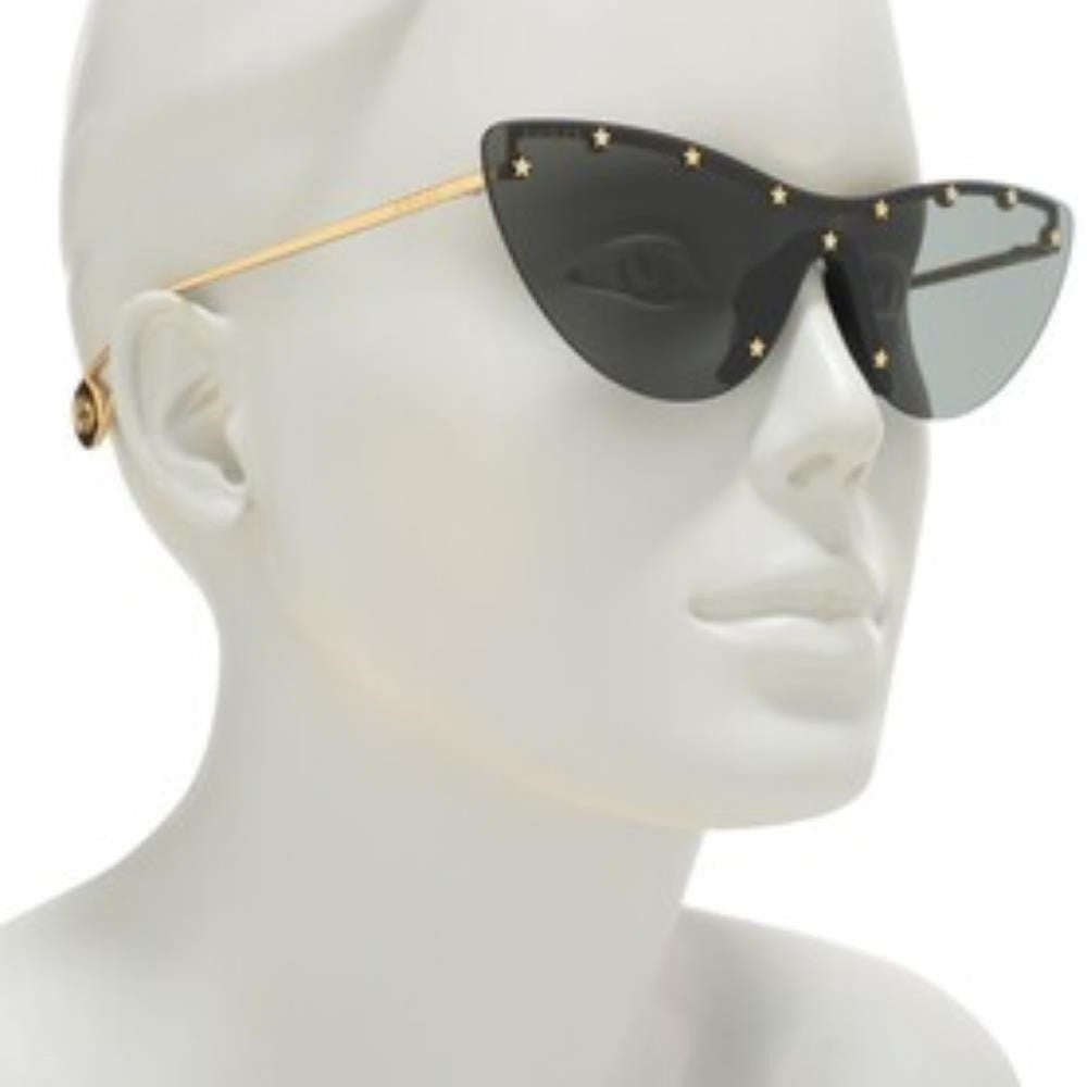 New  - 💯 Original GG0666S 001 99Gucci 99 mm Gold Sunglasses