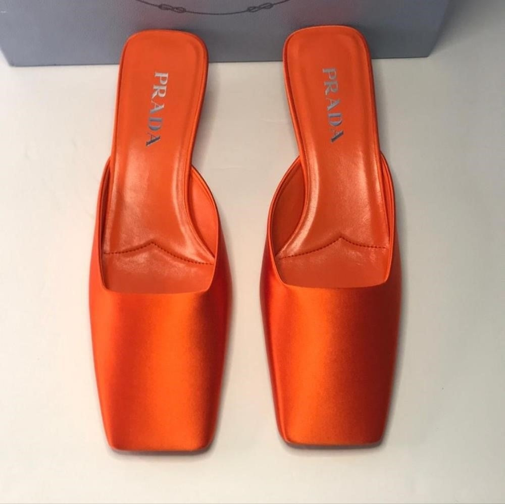 New 💯 Original PRADA Women's Satin Mules Orange Sandals