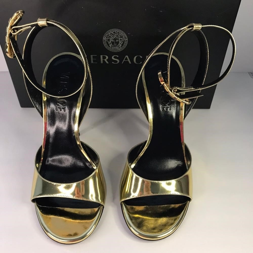 New Authentic VERSACE Safety Pin High-Heel Sandals