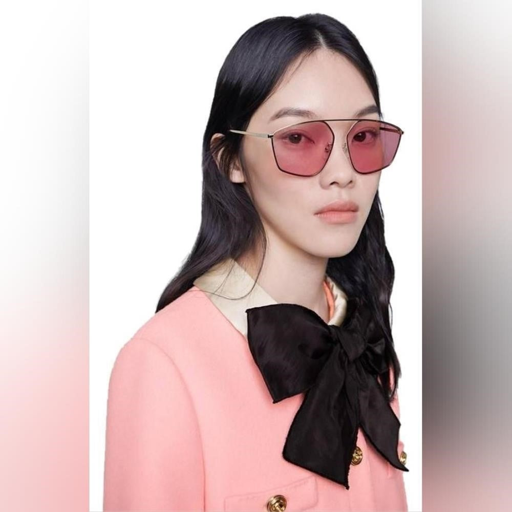 New - 💯original Gucci Pink Acetate GG0437SA Geometric Sunglasses