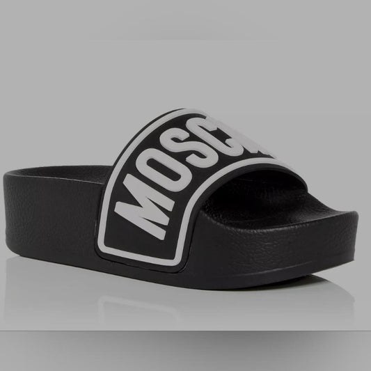 New  Moschino Logo Platform SlideSandals Black Woman’s