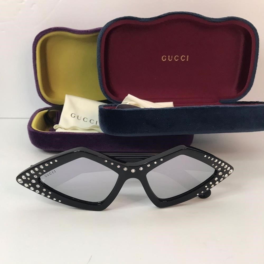 New 💯 Original GUCCIAcetate Geometric Crystal Sunglasses GG0496S Black