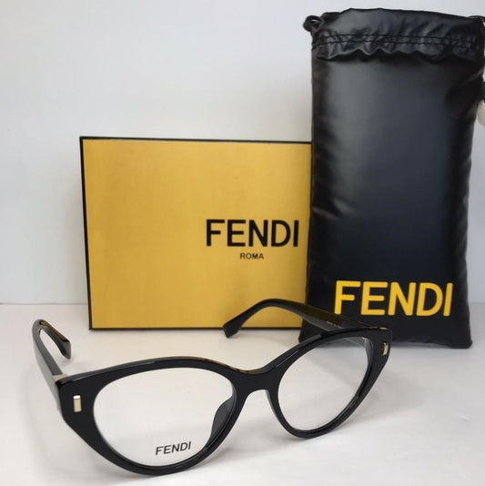 💯 Original FE50020I 001 53Fendi 53 mm Shiny Black Eyeglass Frames