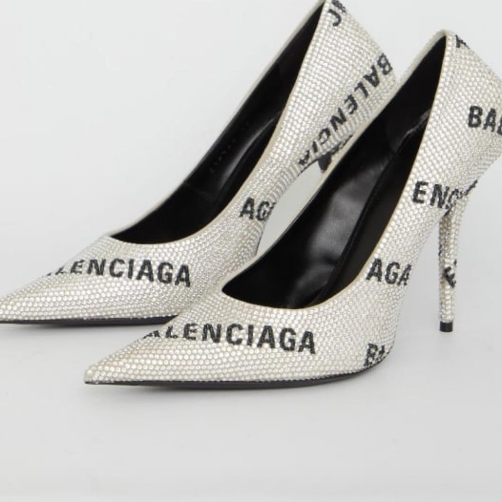 New 💯- Balenciaga Square Knife pumps in light grey  black suede calfskin All…