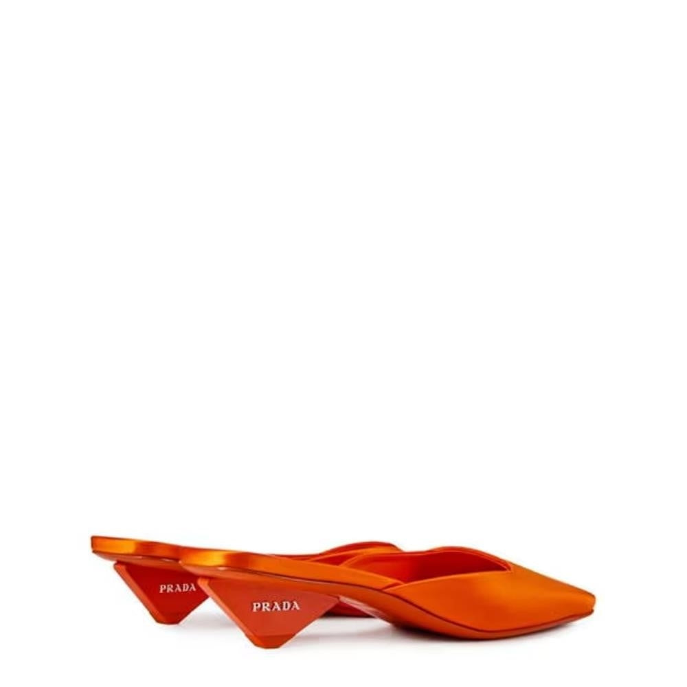 New 💯 Original PRADA Women's Satin Mules Orange Sandals