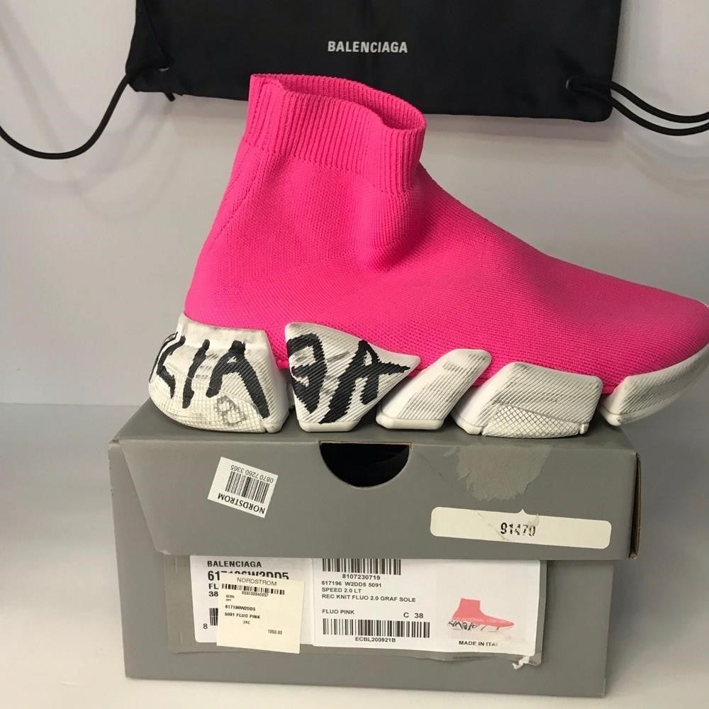 New Authentic Balenciaga Speed 2.0 Graffiti Recycled Knit Sock Sneaker