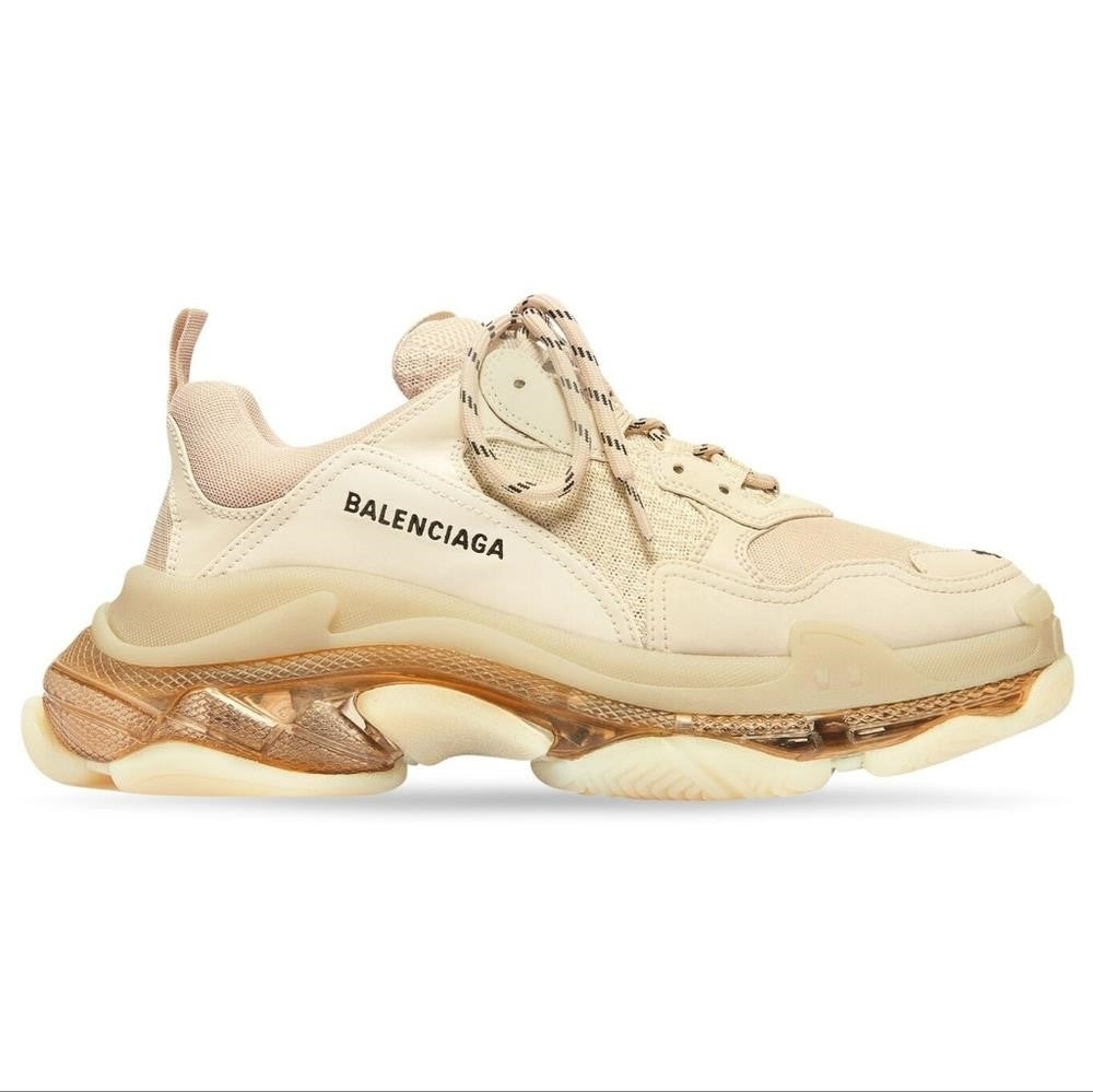 Authentic 💯 Balenciaga WOMEN'S TRIPLE S CLEAR SOLE SNEAKER IN BEIGE Leather SIZE US 11