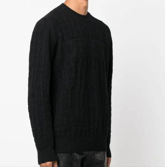 New Authentic Versace Men's Crocodile Sweater - Black - Crew neck