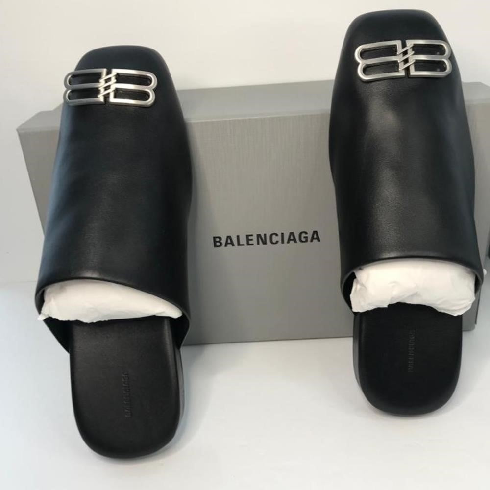 💯New Authentic  Black/ Silver BALENCIAGA Cosy BB Mule