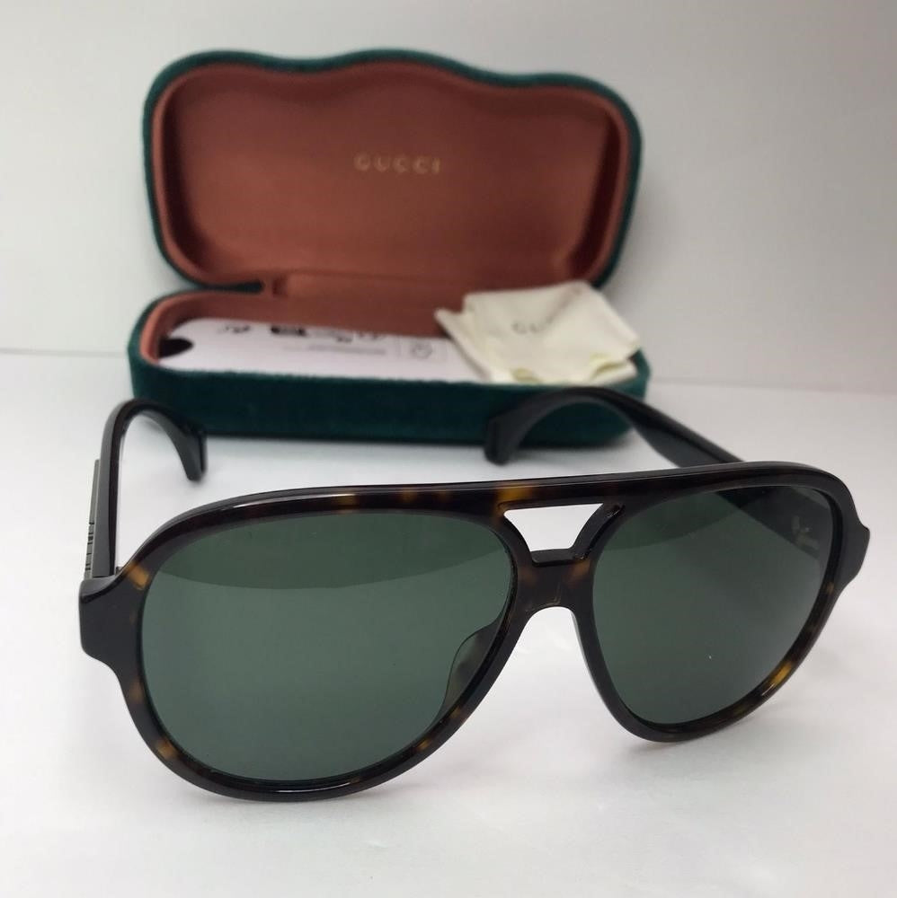 💯 Original Gucci GG0463S Men's Aviator Sunglasses, Brown/Green